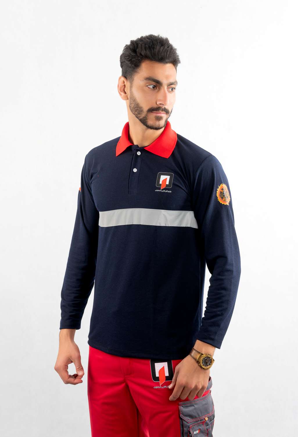 تیشرت یقه رنگی آتش نشانی آستین بلند